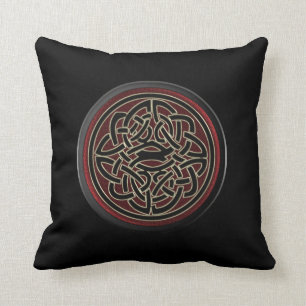 Cojín Decorativo Nudo céltico metálico rojo oscuro y negro