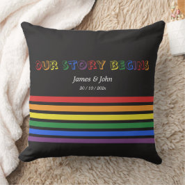Cojín Decorativo Nuestra historia comienza bandera LGBTQ arcoíris p