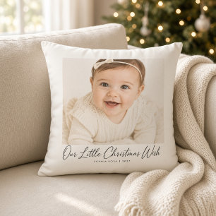 Cojín Decorativo Nuestra Pequeña Foto de Navidad Deseada para Bebés