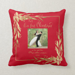 Cojín Decorativo Nuestra primera guerra de oro de fotos de Navidad 