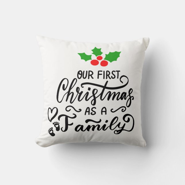 Cojín Decorativo Nuestra primera Navidad como Navidades familiares (Anverso)