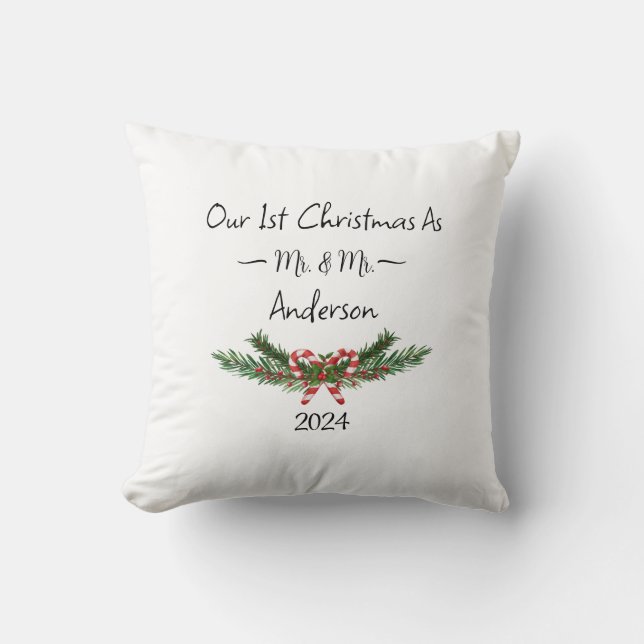 Cojín Decorativo Nuestra primera Navidad como Sr. y Sra. (Anverso)