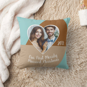 Cojín Decorativo Nuestra primera Navidad felizmente casados Foto pe