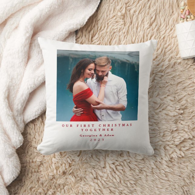 Cojín Decorativo Nuestra primera Navidad juntos foto personalizada (Manta)