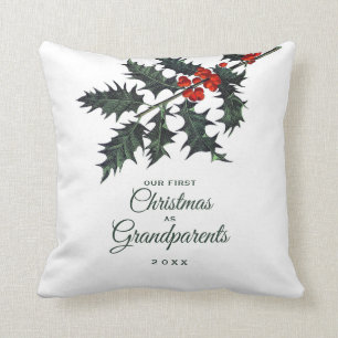 Cojín Decorativo Nuestra primera Navidad, los abuelos vintage Holly