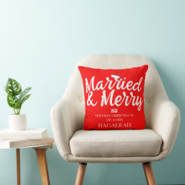 Cojín Decorativo Nuestra primera Navidad, Sr. y Sra. Newlyw Merry