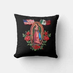 Cojín Decorativo Nuestra Señora Virgen De Guadalupe Bandera America