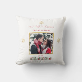 Cojín Decorativo Nuestro primer Boda de fotos de copos de nieve flo