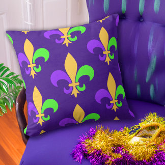 Cojín Decorativo Nueva Orleans Mardi Gras Colorful Fleur de Lis