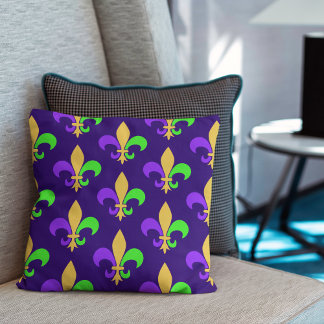 Cojín Decorativo Nueva Orleans Mardi Gras Purple Fleur de Lys