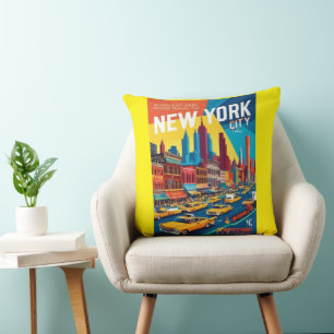 Cojín Decorativo Nueva York de los años 60   Afiche de viaje retro