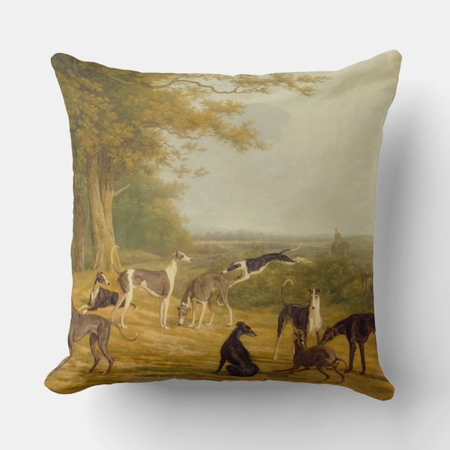 Cojín Decorativo Nueve galgos en un paisaje (aceite en lona) (Anverso)