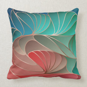 Cojín Decorativo Nuevo arte verde azulado y coral
