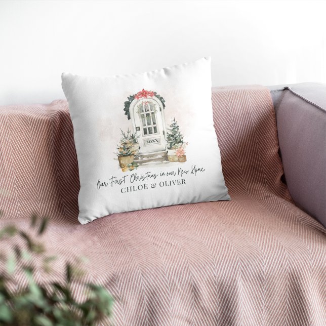Cojín Decorativo Nuevo hogar personalizado Primera acuarela navideñ (Subido por el creador)