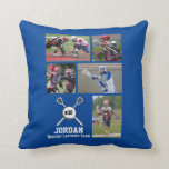 Cojín Decorativo Número de encargo del equipo del nombre del<br><div class="desc">Esta almohada del collage de la foto del lacrosse del personalizado ofrece 5 de sus fotos cargadas, de un gráfico del lacrosse y de su opción del texto - el nombre del jugador, nombre del equipo, número del jersey, cambio del etc. el color de fondo para hacer juego sus colores...</div>