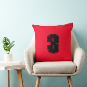 Cojín Decorativo Número Tres Algodón Grado A Decoración Hogar Rojo