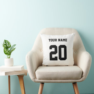 Cojín Decorativo Número y nombre del Personalizado blanco y negro
