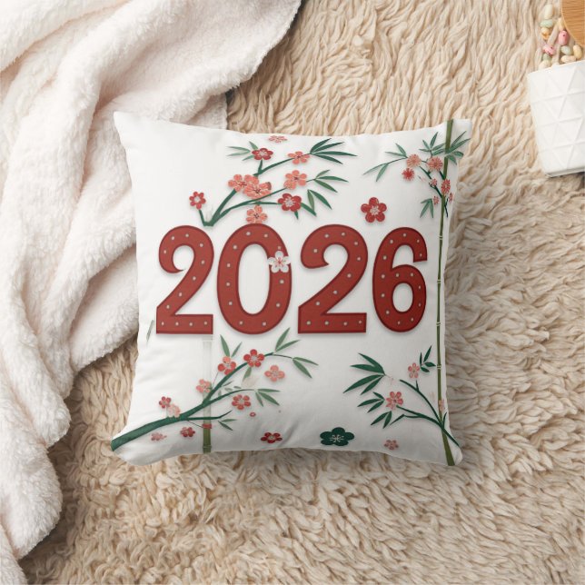 Cojín Decorativo Números de bambú 2026 con flores de cerezo (Manta)