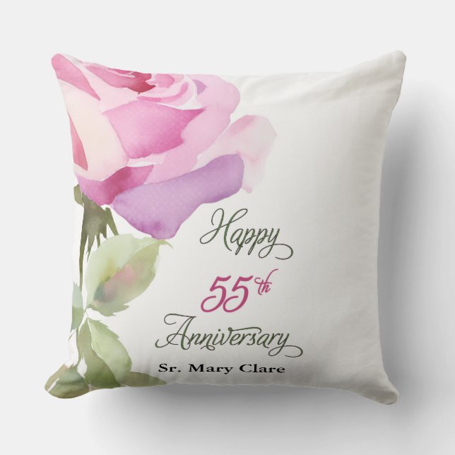 Cojín Decorativo Nun 55th Anniversary Jubilee Custom Name Pink Rose (Anverso)
