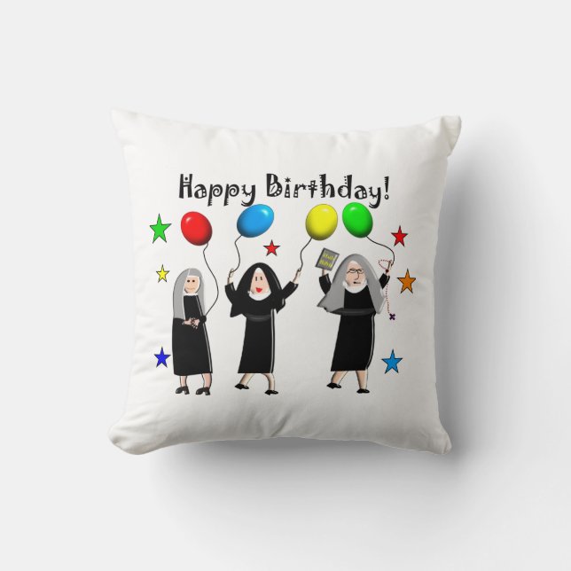Cojín Decorativo Nun Happy Birthday White (Anverso)