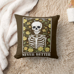 Cojín Decorativo Nunca mejor Skeleton Floral Funny Skull Halloween