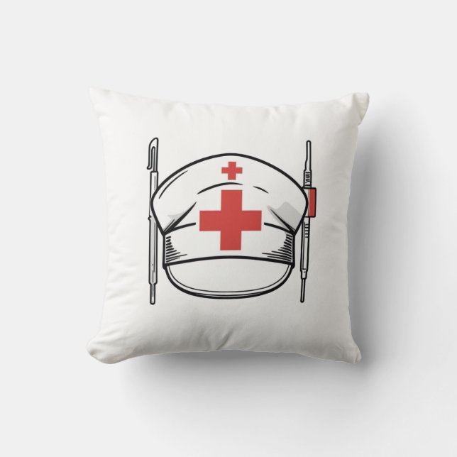 Cojín Decorativo Nurse Cap with Red Cross and Medical Tools Design (Anverso)