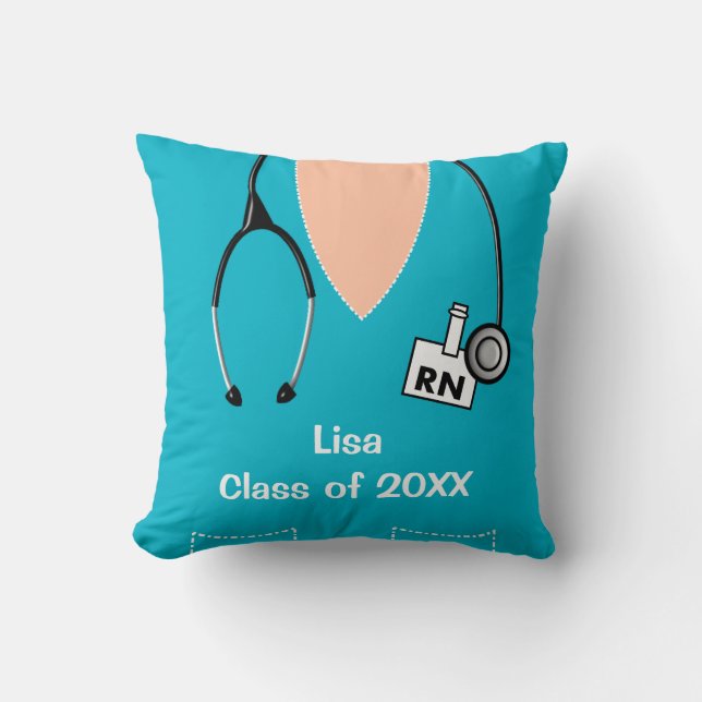 Cojín Decorativo Nurse Graduación Scrub Top Pillow azul (Anverso)