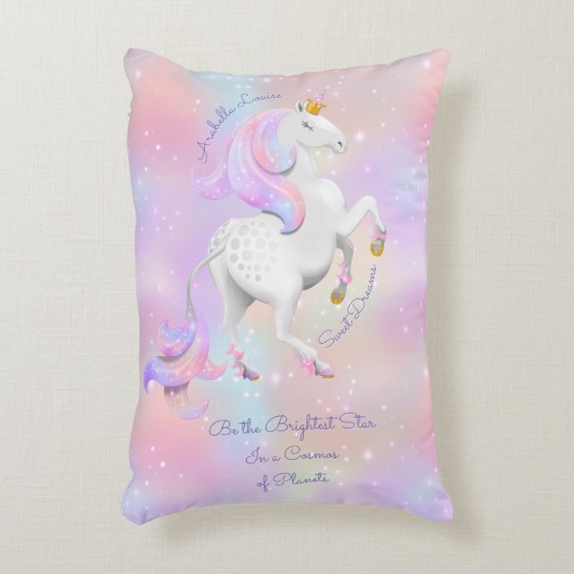 Cojín Decorativo Nursera de Unicorn, princesa rosa personalizada (Frente (Vertical))