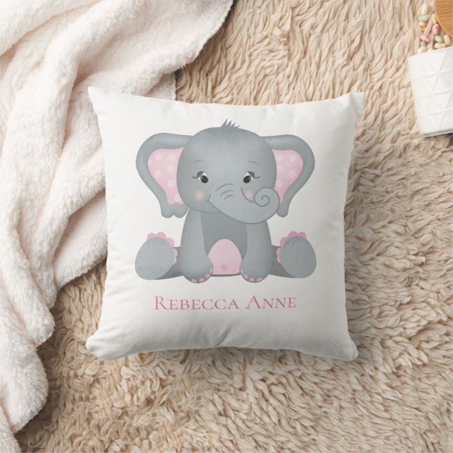 Cojín Decorativo Nursera Gris Rosa de Elefante Infantil Personaliza (Manta)