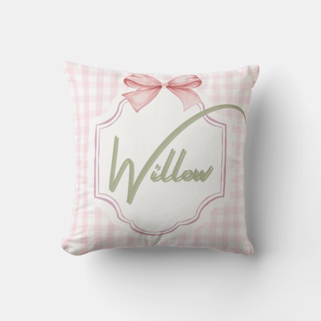 Cojín Decorativo Nursera personalizada de bebé salvaje Bow&Gingham (Anverso)