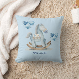 Cojín Decorativo Nursery azul bebé nombre de caballo de roca