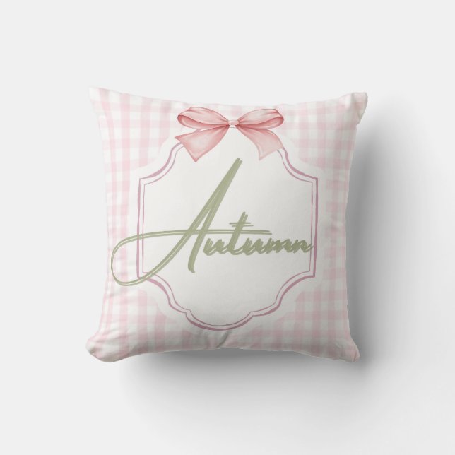 Cojín Decorativo Nursery Bow&Gingham personalizada para bebé de oto (Anverso)