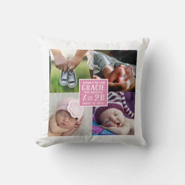 Cojín Decorativo Nursery Nursery Collage de fotos Nacimientos (Anverso)