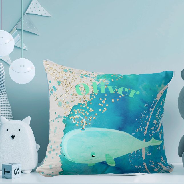 Cojín Decorativo Nursery Whale Sparkle Blue Nautical Personal (Subido por el creador)