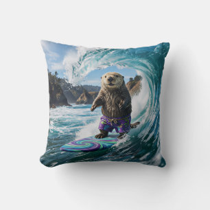 Cojín Decorativo Nutria de mar surfeando en California