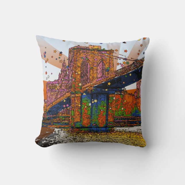 Cojín Decorativo NYC psicodélico: Puente de Brooklyn #1 (Anverso)