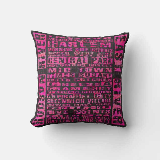 Cojín Decorativo NYC Vecindarios Hot Pink (Anverso)