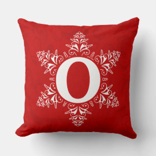 Cojín Decorativo O de ALEGRÍA Hermoso copo de nieve ornamentado roj
