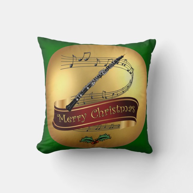 Cojín Decorativo Oboe ~ Feliz Navidad y Musical Scroll ~ (Anverso)