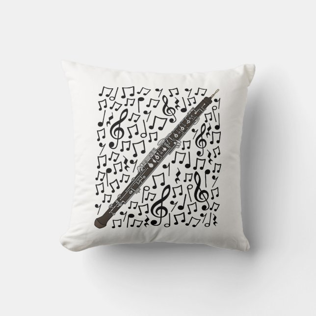 Cojín Decorativo Oboe Musical Notes Oboist Woodwind Music Teacher (Anverso)