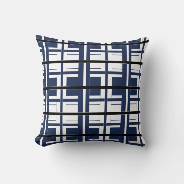 Cojín Decorativo Obra clásica blanca y negra azul (Anverso)