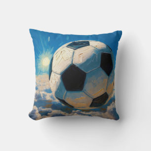 Cojín Decorativo Obra de arte de balón de fútbol volador (pintura a