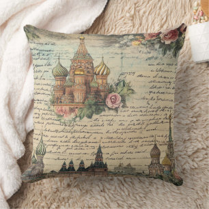 Cojín Decorativo Obra de arte de Moscú con flores vintage - Guión m