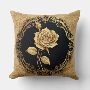 Cojín Decorativo Obra de arte de Rosa Dorada con Elemento Decorativ