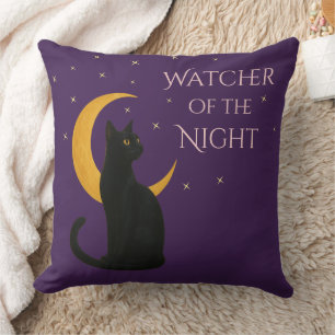 Cojín Decorativo Observador de la noche - Gato negro de Halloween