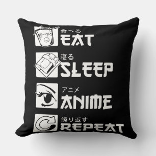 Cojín Decorativo Obsesión por el Anime: Comer, Dormir, Anime, Repet