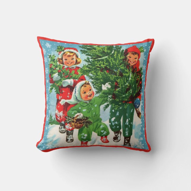 Cojín Decorativo Obteniendo el árbol de Navidad (Anverso)