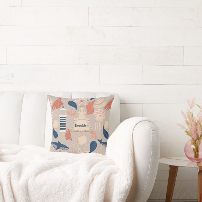 Cojín Decorativo Ocean Adventure - ballenas, medusas y faro (Sofá)
