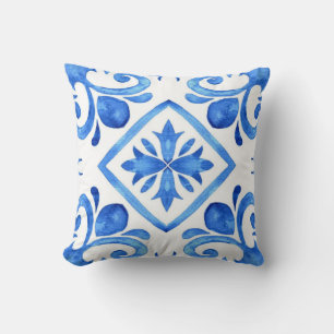 Cojín Decorativo Ocean Bloom Blue Watercolor Floral Mosaic