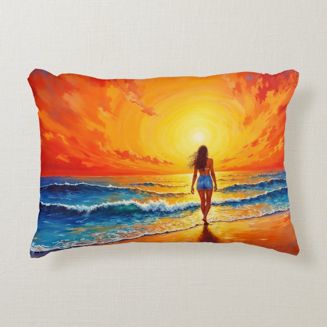 Cojín Decorativo Ocean golden hour brillar naranja atardecer arte (Anverso)